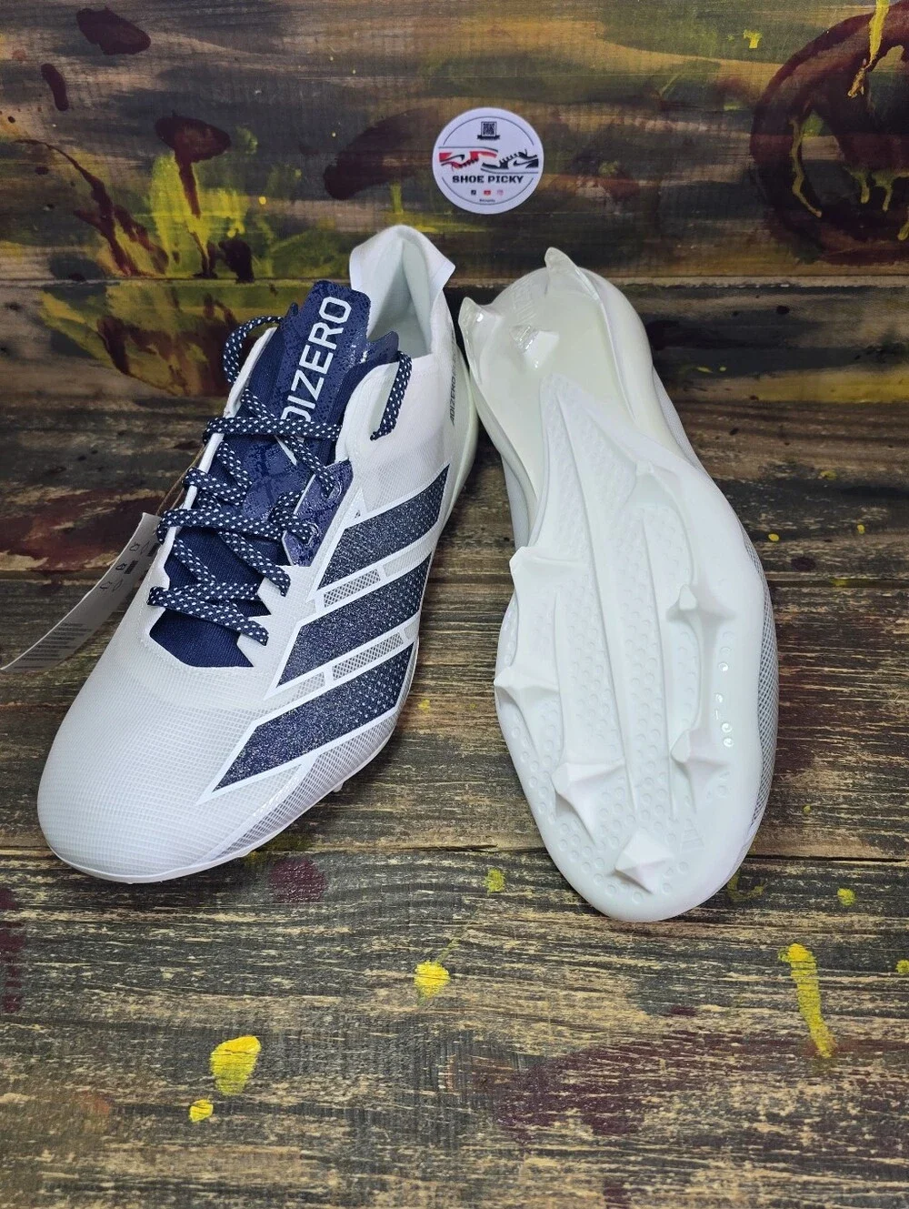 adidas Adizero Electric Men's Football Cleats White/Navy Blue Size 11.5 (IE6290)